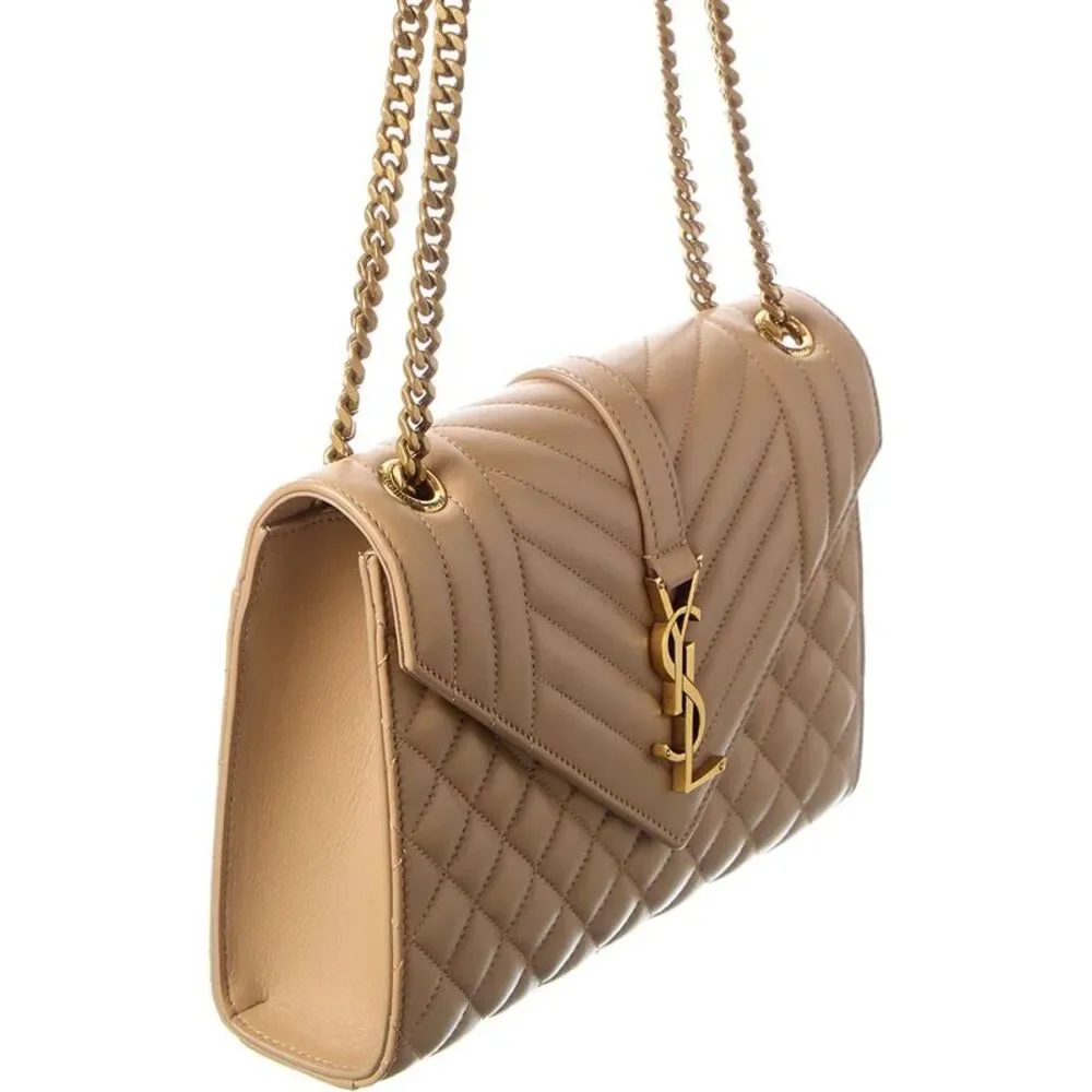 Saint Laurent Envelope Medium Leather Envelope Bag, Beige